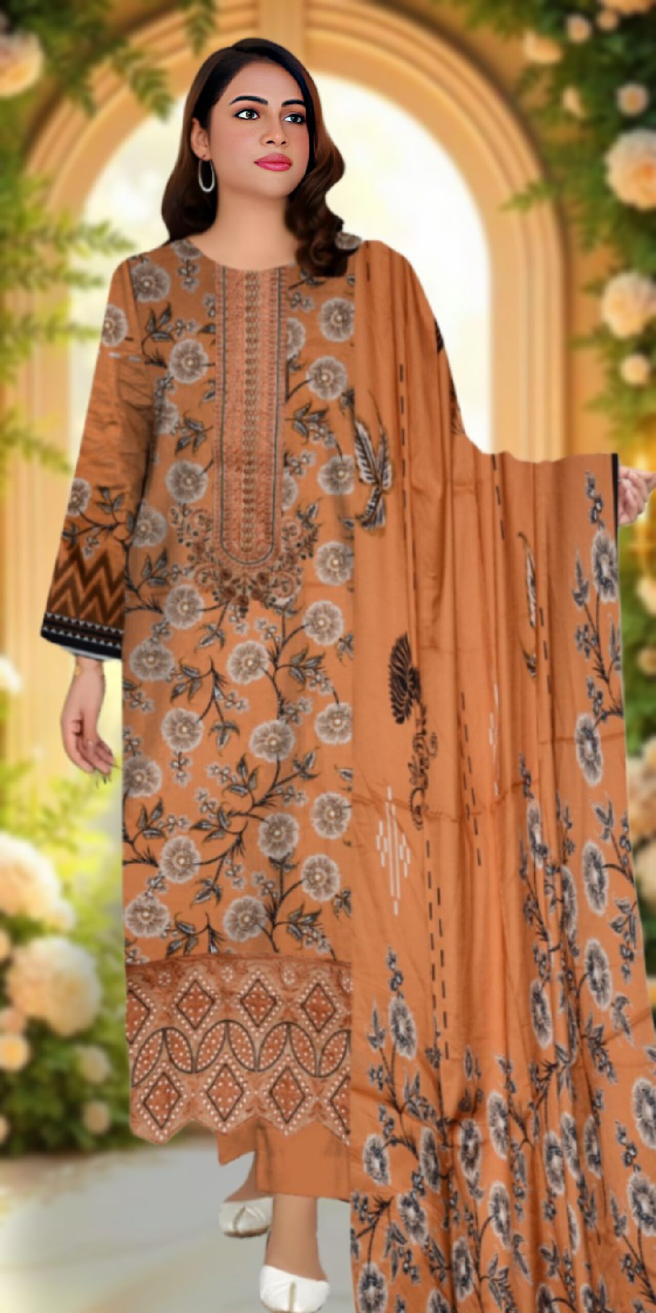 women Linen Viscose Unstitched 3 Piece Suit - Image 2